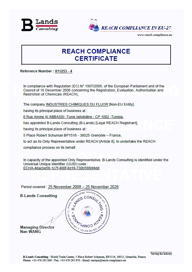 REACH COMPLIANCE CERTIFICATE